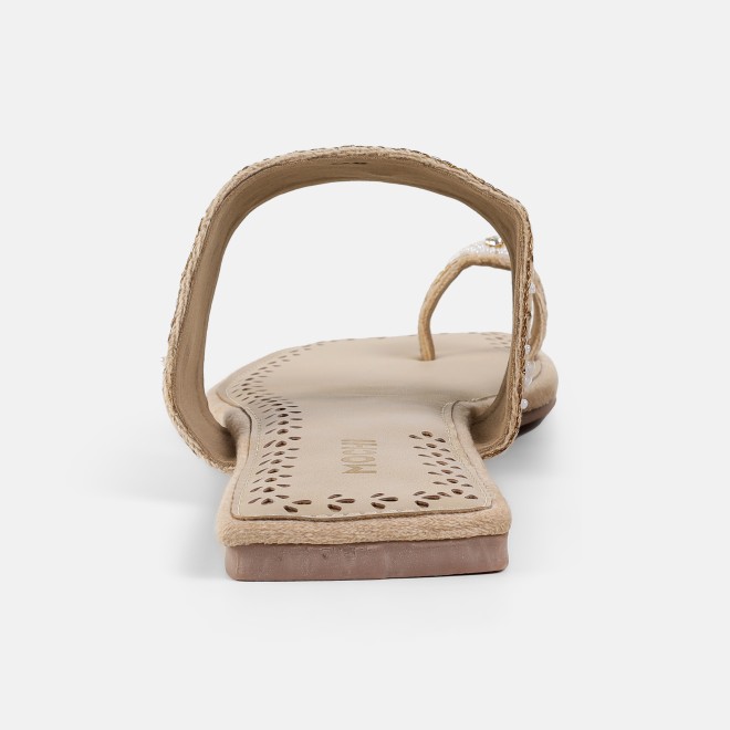 Mochi Women Beige Ethnic Slippers (SKU: 35-3085-20-36)