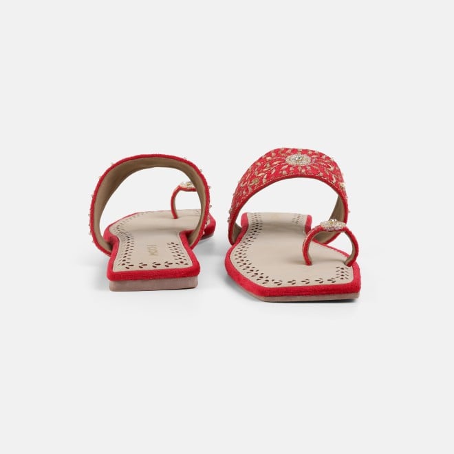 Mochi Women Red Ethnic Slippers (SKU: 35-3085-18-36)