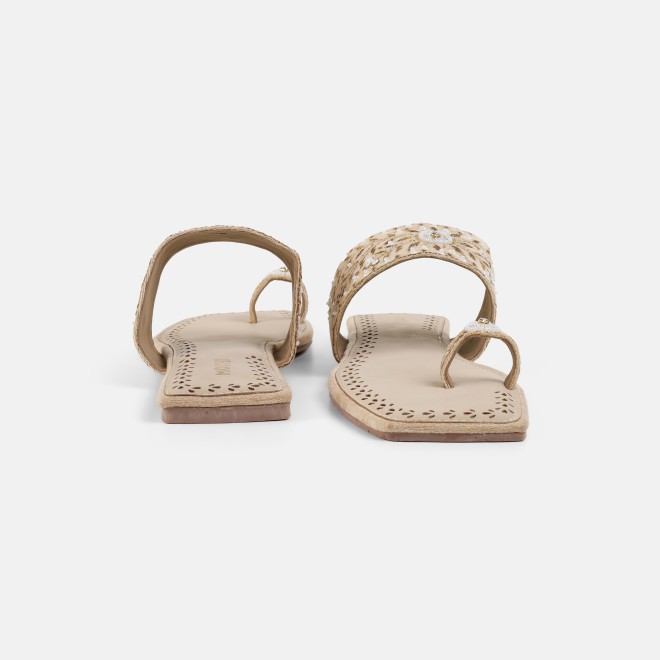 Mochi Women Beige Ethnic Slippers (SKU: 35-3085-20-36)