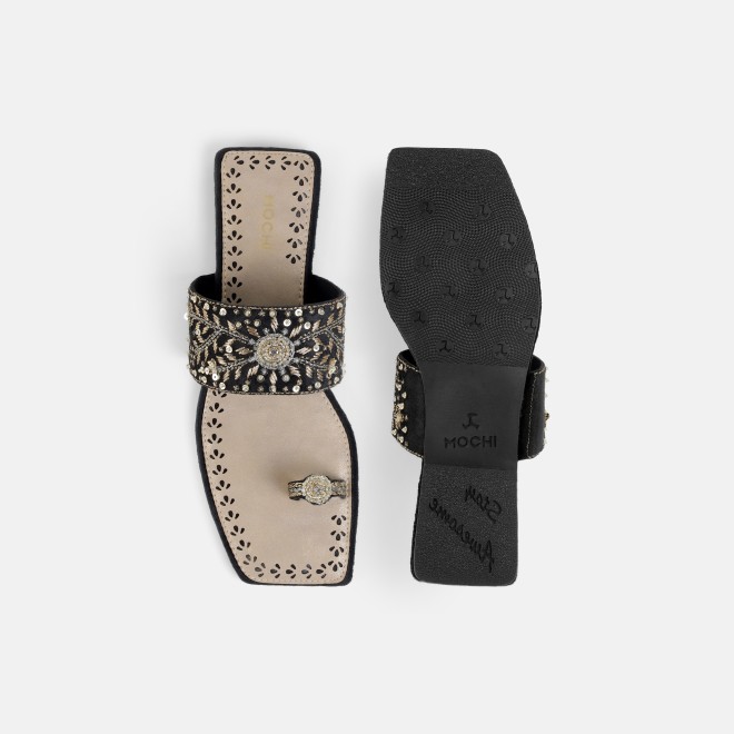Mochi Women Black Ethnic Slippers (SKU: 35-3085-11-36)