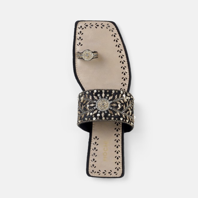 Mochi Women Black Ethnic Slippers (SKU: 35-3085-11-36)