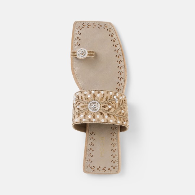 Mochi Women Beige Ethnic Slippers (SKU: 35-3085-20-36)