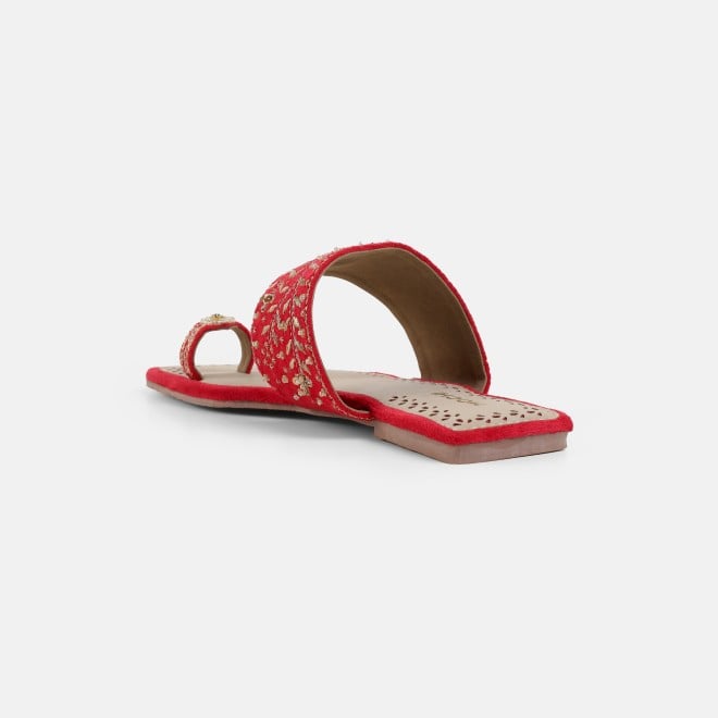 Mochi Women Red Ethnic Slippers (SKU: 35-3085-18-36)