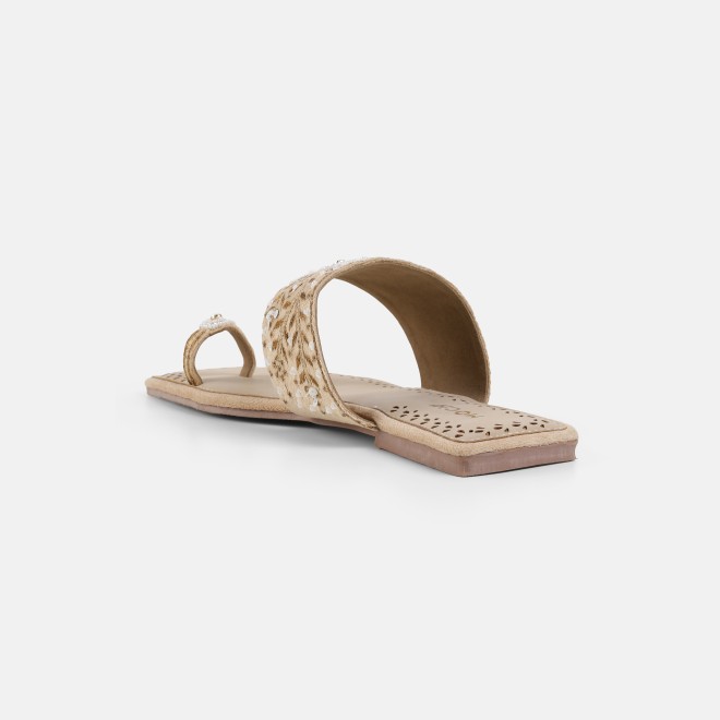 Mochi Women Beige Ethnic Slippers (SKU: 35-3085-20-36)