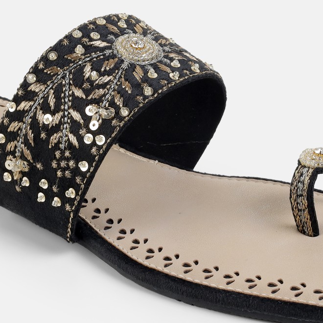 Mochi Women Black Ethnic Slippers (SKU: 35-3085-11-36)