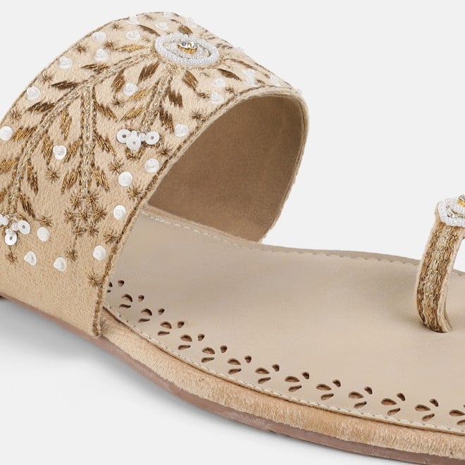 Mochi Women Beige Ethnic Slippers (SKU: 35-3085-20-36)
