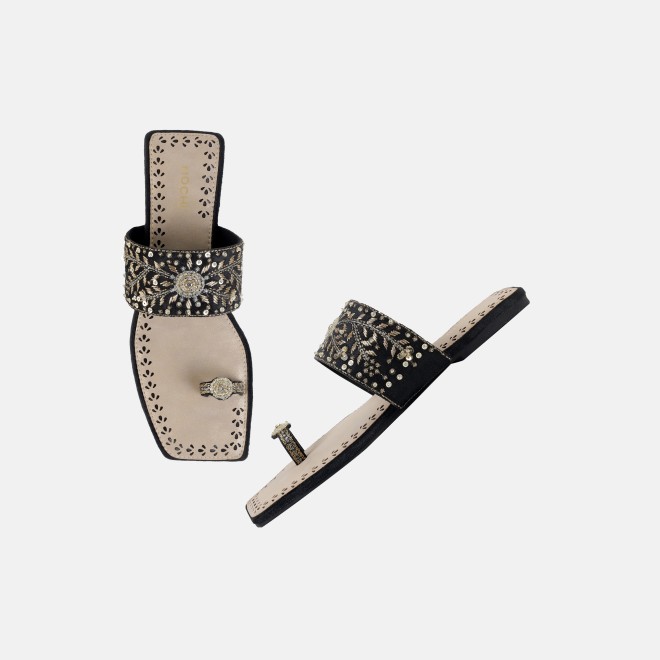 Mochi Women Black Ethnic Slippers (SKU: 35-3085-11-36)