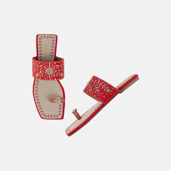 Mochi Women Red Ethnic Slippers (SKU: 35-3085-18-36)
