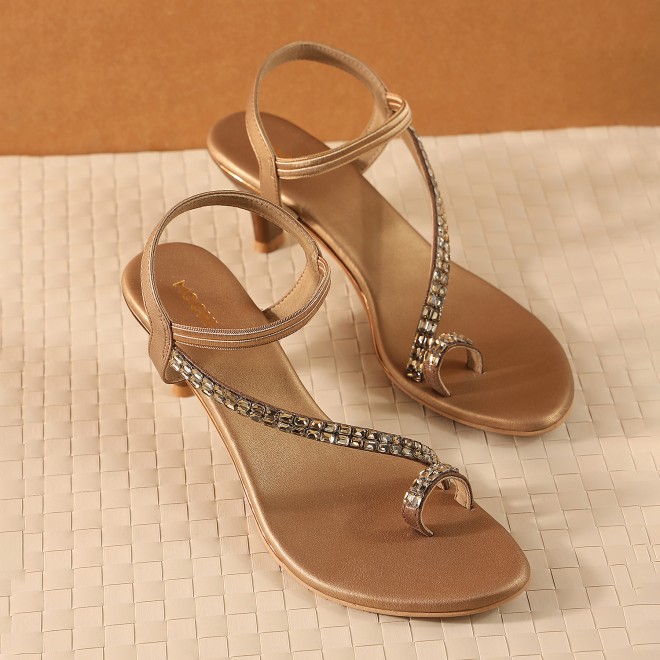 Mochi Women Antique-Gold Party Sandals