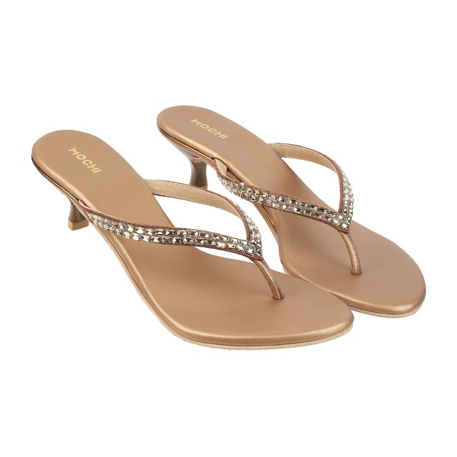 Mochi Women Antique-Gold Party Sandals