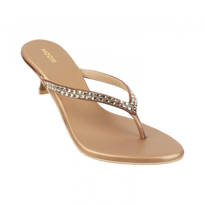Mochi Women Antique-Gold Party Sandals (SKU: 35-324-28-37)