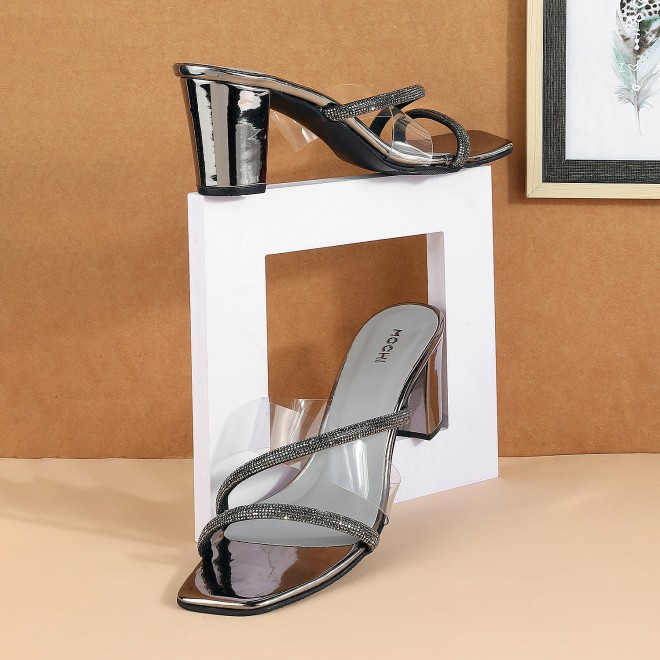 Mochi Women Gun-Metal Party Sandals