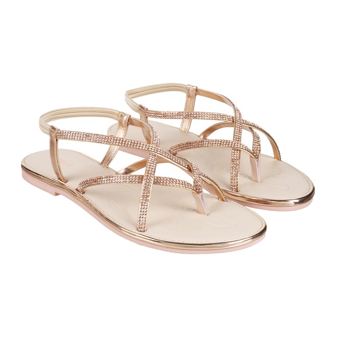 Mochi Women Rose-Gold Casual Sandals