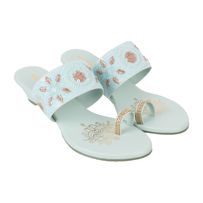 Mochi Women Green Ethnic Slip Ons