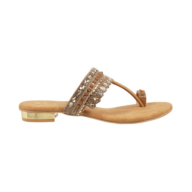 Mochi Women Antique-Gold Ethnic Slip Ons (SKU: 35-4666-28-36)