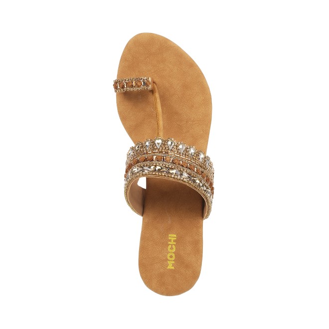 Mochi Women Antique-Gold Ethnic Slip Ons (SKU: 35-4666-28-36)