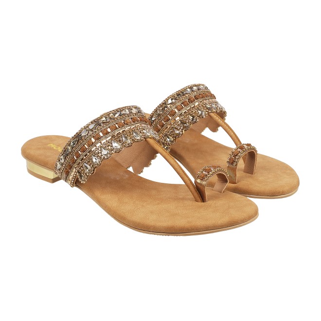 Mochi Women Antic-gold Ethnic Slip Ons (SKU: 35-4666L-28-42)