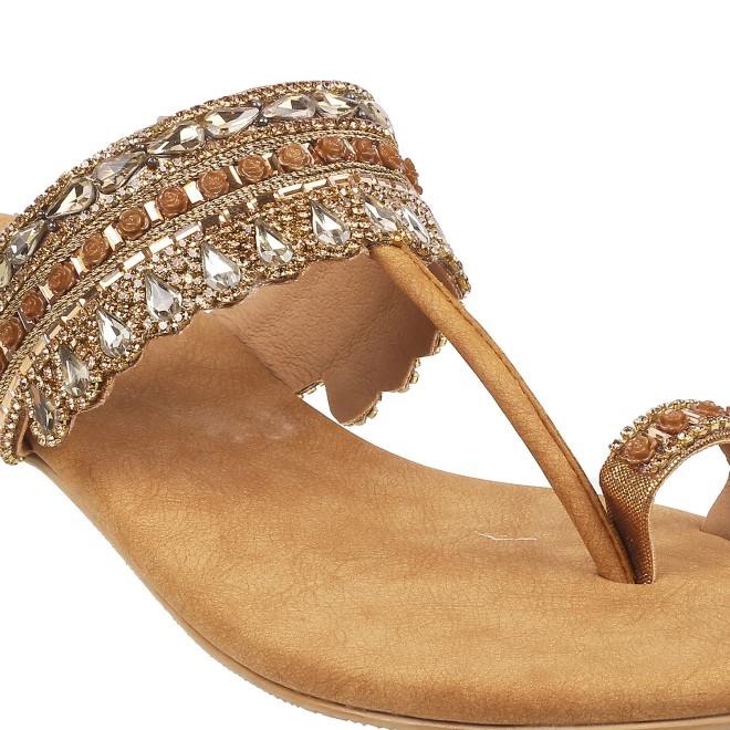 Mochi Women Antic-gold Ethnic Slip Ons (SKU: 35-4666L-28-42)