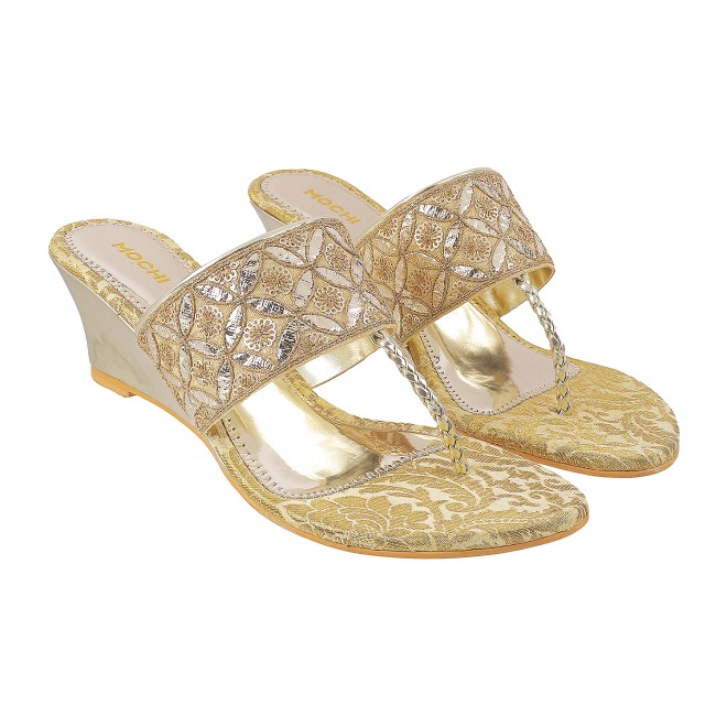 Women Gold Ethnic Slip Ons