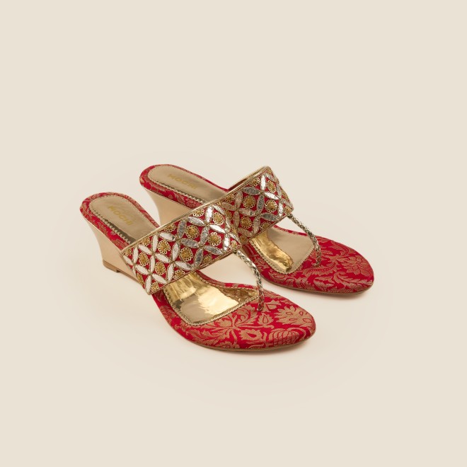 Mochi Women Red Ethnic Slip Ons (SKU: 35-4720-18-36)