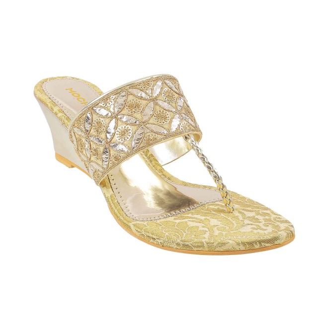 Mochi Women Gold Ethnic Slip Ons (SKU: 35-4720-15-36)