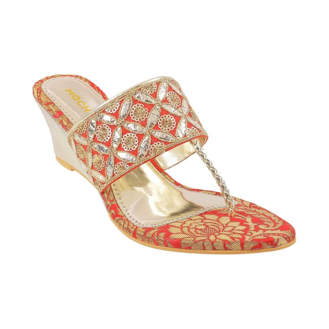 Mochi Women Red Ethnic Slip Ons (SKU: 35-4720-18-36)