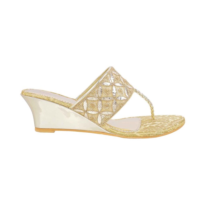 Mochi Women Gold Ethnic Slip Ons (SKU: 35-4720-15-36)