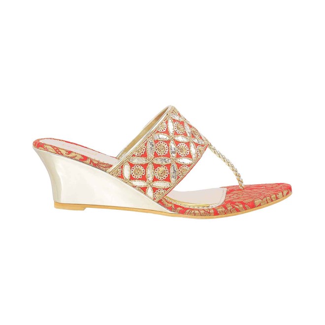 Mochi Women Red Ethnic Slip Ons (SKU: 35-4720-18-36)