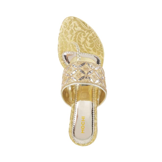 Mochi Women Gold Ethnic Slip Ons (SKU: 35-4720-15-36)
