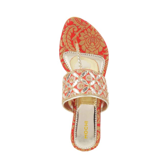 Mochi Women Red Ethnic Slip Ons (SKU: 35-4720-18-36)