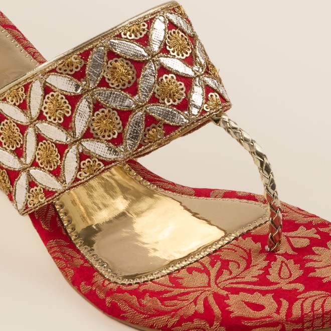Mochi Women Red Ethnic Slip Ons (SKU: 35-4720-18-36)