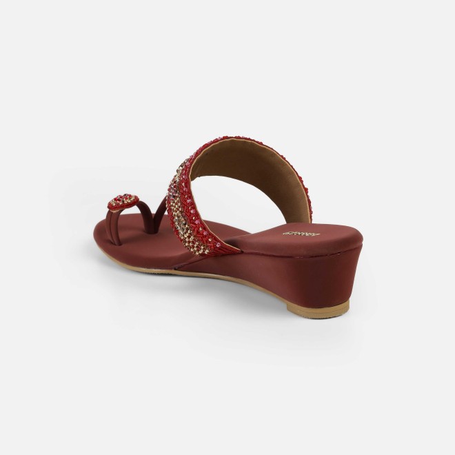 Mochi Women Maroon Ethnic Slip Ons (SKU: 35-492-44-36)