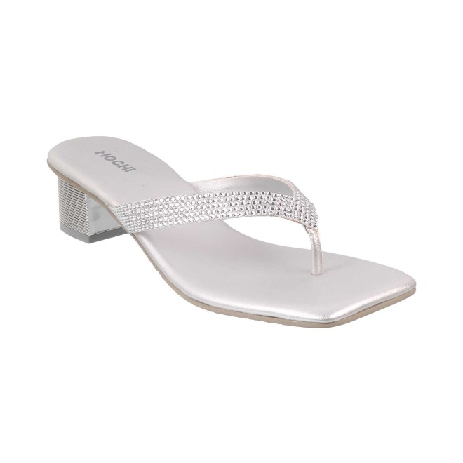 Mochi Women Silver Ethnic Slippers (SKU: 35-4990-27-36)