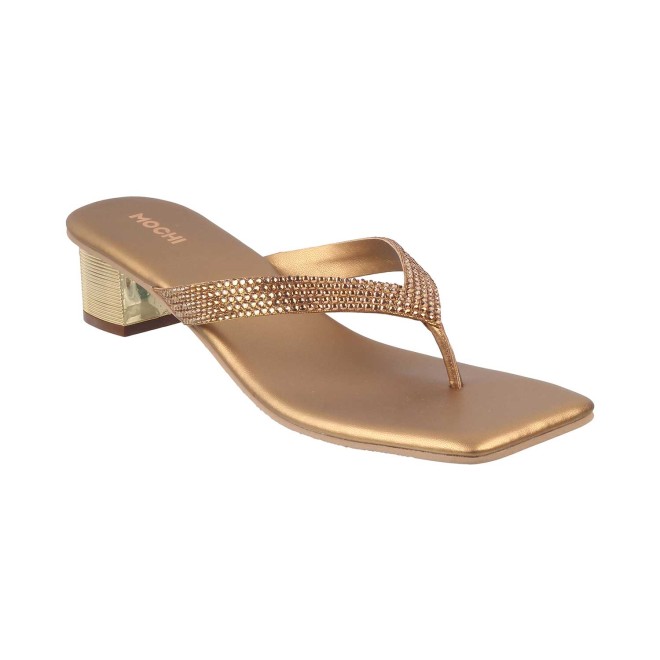 Mochi Women Antique-Gold Ethnic Slippers (SKU: 35-4990-28-36)