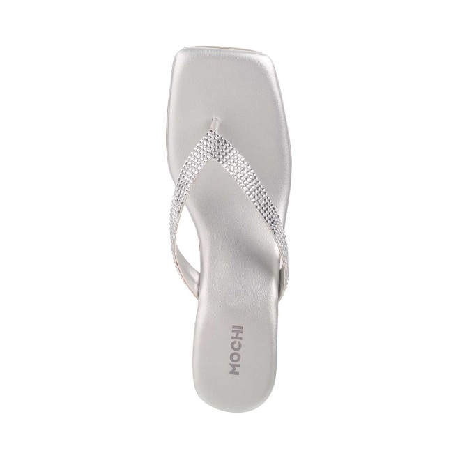 Mochi Women Silver Ethnic Slippers (SKU: 35-4990-27-36)