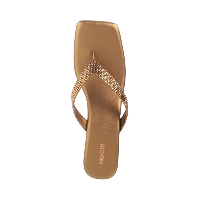 Mochi Women Antique-Gold Ethnic Slippers (SKU: 35-4990-28-36)