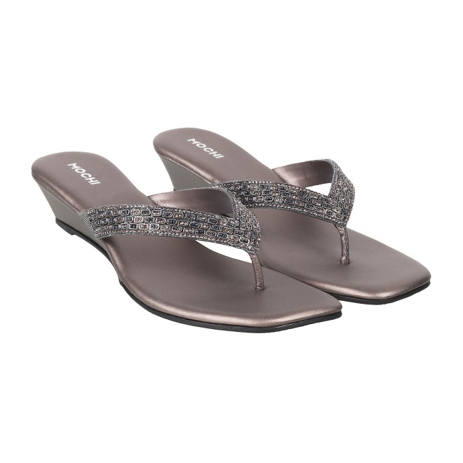 Mochi Women Gun-Metal Casual Slippers