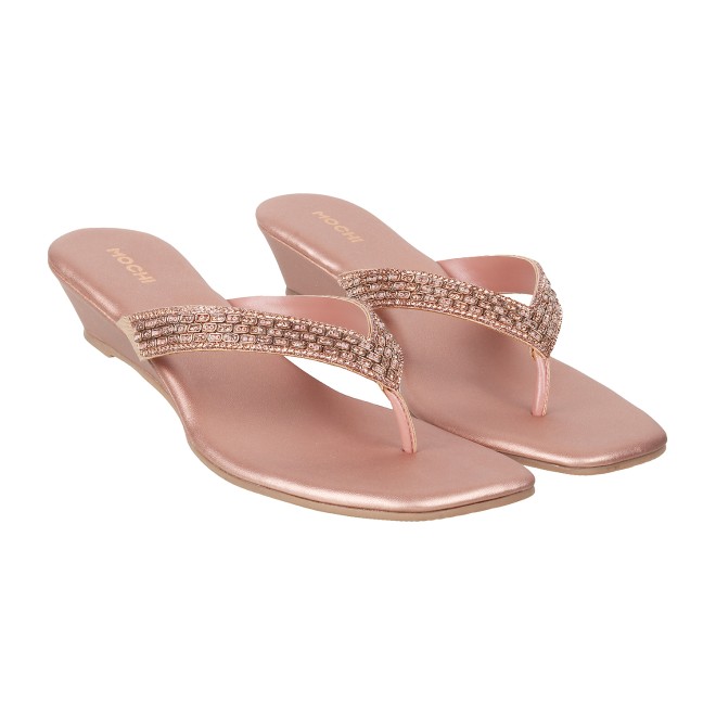 Mochi Women Rose-Gold Casual Slippers