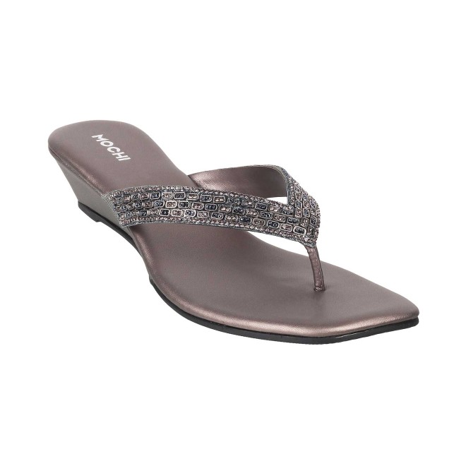 Mochi Women Gun-Metal Casual Slippers (SKU: 35-4992-29-38)