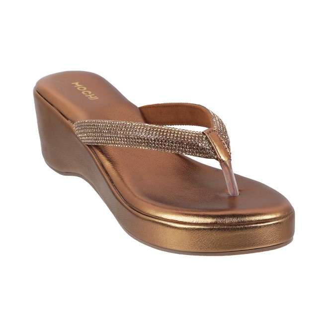 Mochi Women Antique-Gold Party Slip Ons (SKU: 35-4995-28-36)