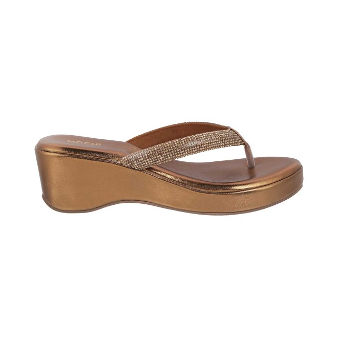 Mochi Women Antique-Gold Party Slip Ons (SKU: 35-4995-28-36)