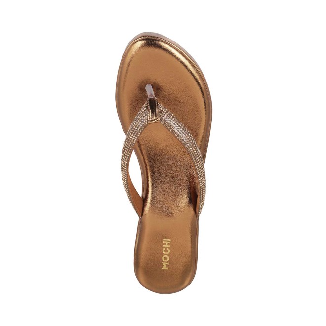 Mochi Women Antique-Gold Party Slip Ons (SKU: 35-4995-28-36)