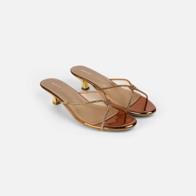 Mochi Women Antic-gold Party Slip Ons (SKU: 35-562-28-36)