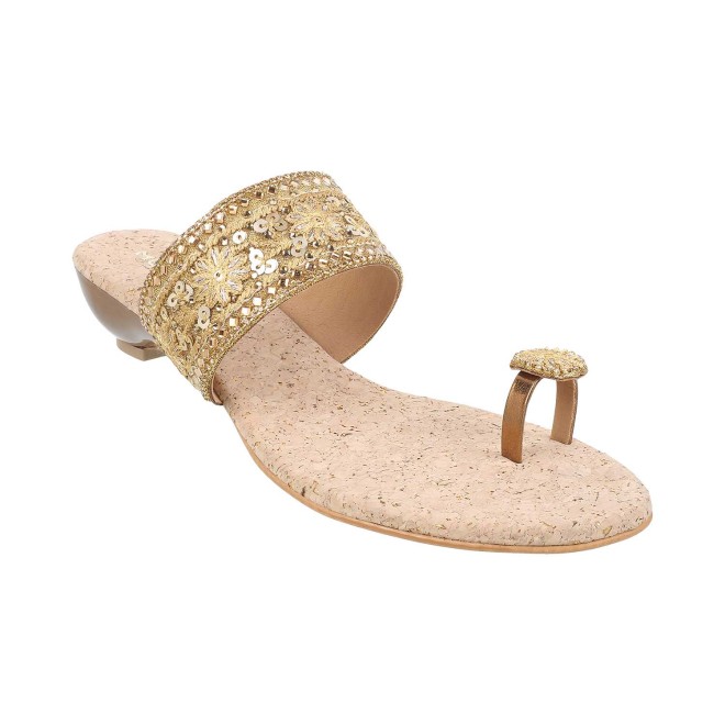 Mochi Women Antique-Gold Ethnic Slip Ons (SKU: 35-727-28-36)