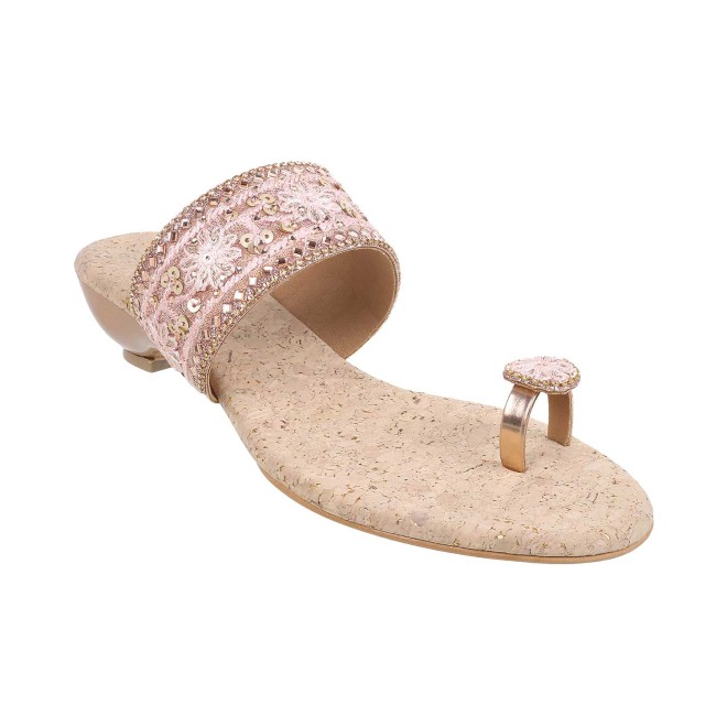 Mochi Women Rose-Gold Ethnic Slip Ons (SKU: 35-727-52-36)