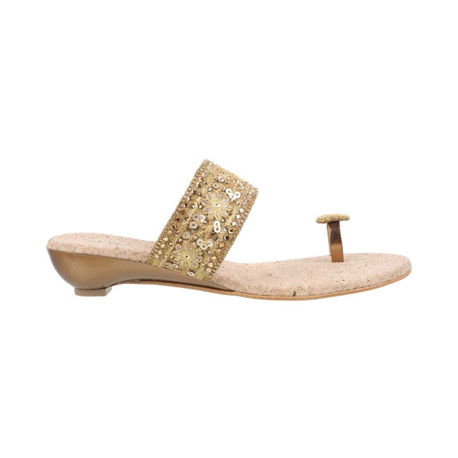 Mochi Women Antique-Gold Ethnic Slip Ons (SKU: 35-727-28-36)