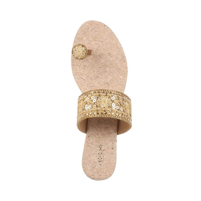 Mochi Women Antique-Gold Ethnic Slip Ons (SKU: 35-727-28-36)