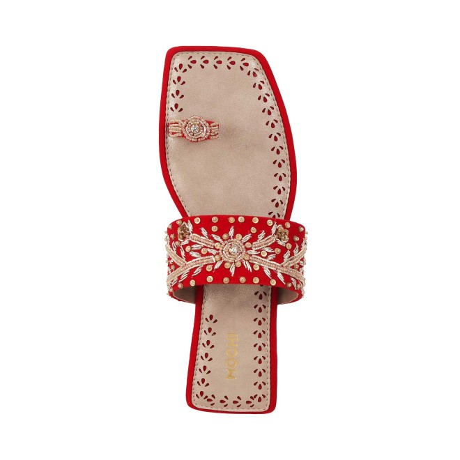 Mochi Women Red Ethnic Slip Ons (SKU: 35-790-18-36)