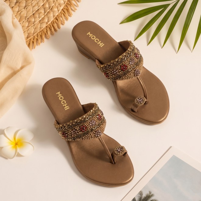 Mochi Women Antic-gold Wedding Slippers (SKU: 35-800492-28-38)