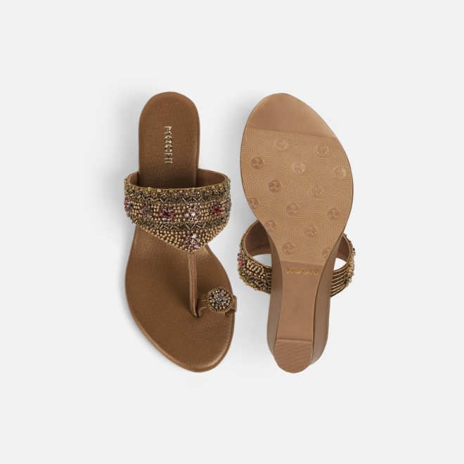 Mochi Women Antic-gold Wedding Slippers (SKU: 35-800492-28-38)